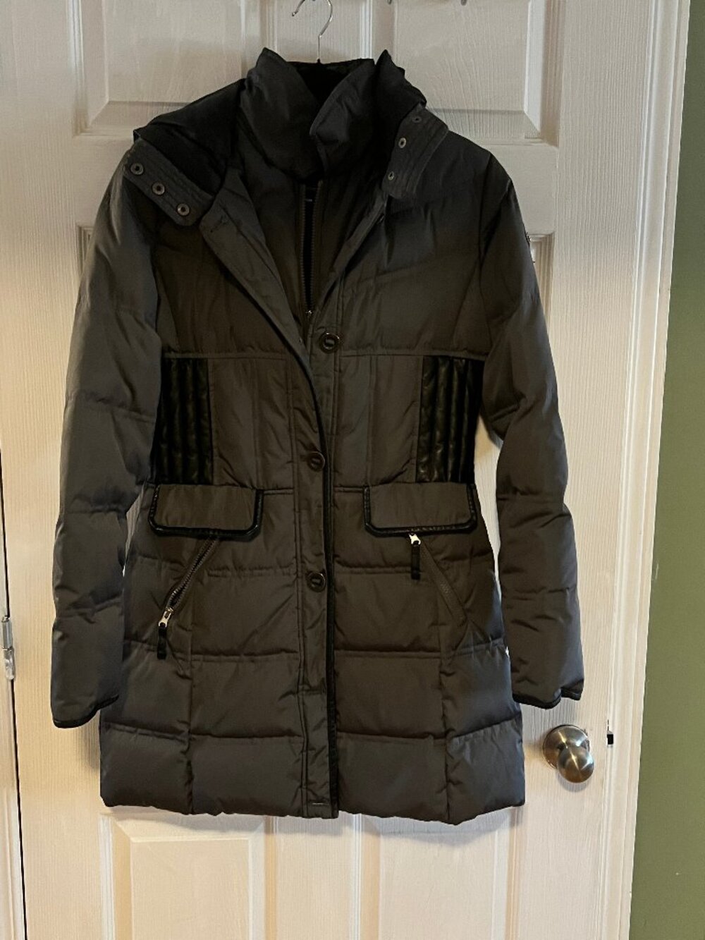 Oxygen Collections Montreal Down Puffer Jacket Gray Leather Accent Medium - Picture 2 of 11